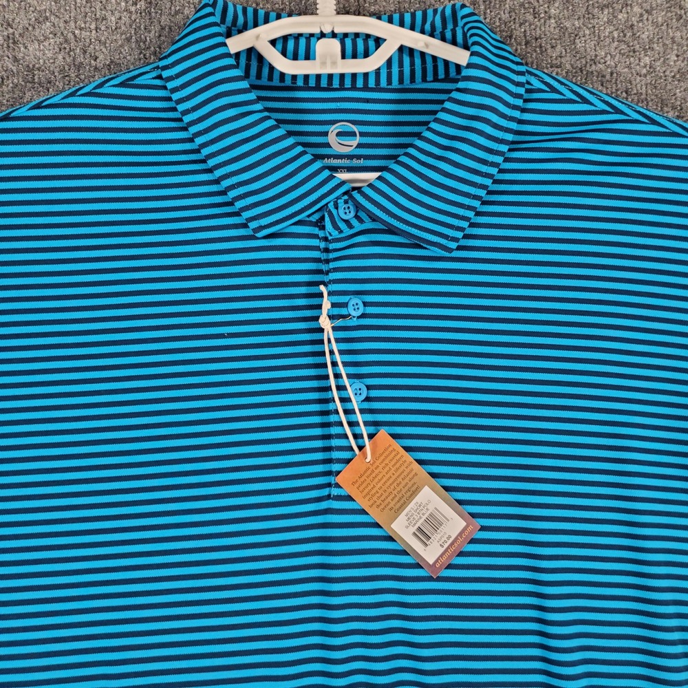 Atlantic Sol Polo Shirt Mens 2XL ASP010 Marine Blue Striped Short Sleeve NEW